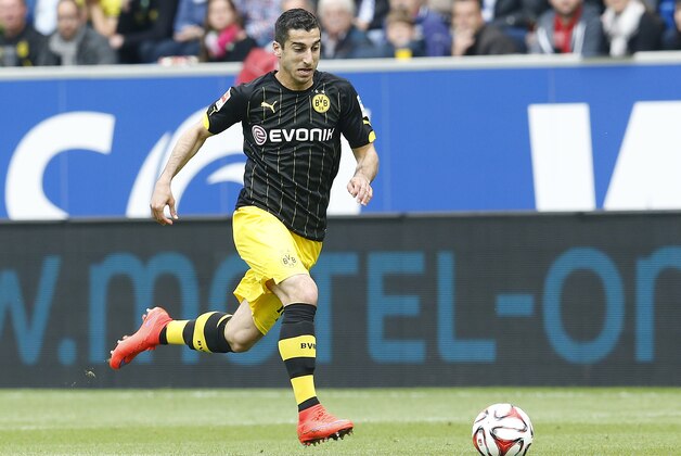 Dortmund's Henrikh Mkhitaryan  during a German first division Bundesliga soccer match between TSG 1899 Hoffenheim and Borussia Dortmund in Sinsheim, Germany, Saturday, May 2, 2015. (AP Photo/Michael Probst)