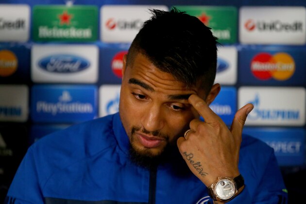 LONDON, ENGLAND - NOVEMBER 05:  Kevin-Prince Boateng of FC Schalke reacts to questions regarding the racial abuse of Yaya Toure during a press conference on November 5, 2013 in London, England.  (Photo by Clive Rose/Getty Images)