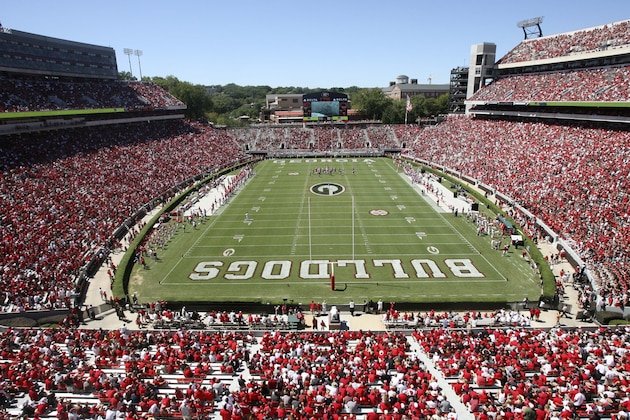 Georgia's Sanford Stadium is pictured during an NCAA football game as Georgia takes on Louisiana Lafayette during the third quarter of an Saturday, Sept. 4, 2010, in Athens, Ga. Georgia won 55-7. (AP Photo/John Amis)