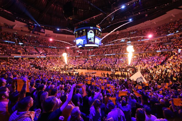 MEMPHIS, TN - MAY 9: An overall view of introductions for the Memphis Grizzlies prior to the game against the Golden State Warriors in Game Three of the Western Conference Semifinals of the NBA Playoffs at FedExForum on May 9, 2015 in Memphis, Tennessee. NOTE TO USER: User expressly acknowledges and agrees that, by downloading and or using this photograph, User is consenting to the terms and conditions of the Getty Images License Agreement. Mandatory Copyright Notice: Copyright 2015 NBAE (Photo by Joe Murphy/NBAE via Getty Images)