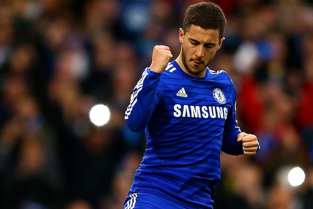 LONDON, ENGLAND - APRIL 04: Eden Hazard of Chelsea celebrates after scoring the opening goal from the penalty spot during the Barclays Premier League match between Chelsea and Stoke City at Stamford Bridge on April 4, 2015 in London, England. (Photo by Richard Heathcote/Getty Images) LONDON, ENGLAND - APRIL 04: Eden Hazard of Chelsea celebrates after scoring the opening goal from the penalty spot during the Barclays Premier League match between Chelsea and Stoke City at Stamford Bridge on April 4, 2015 in London, England. (Photo by Richard Heathcote/Getty Images)