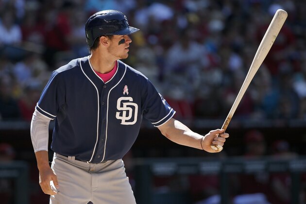 San Diego Padres' Wil Myers steps in to bat against the Arizona Diamondbacks during the seventh inning of a baseball game Sunday, May 10, 2015, in Phoenix.  The Diamondbacks defeated the Padres 2-1. (AP Photo/Ross D. Franklin)