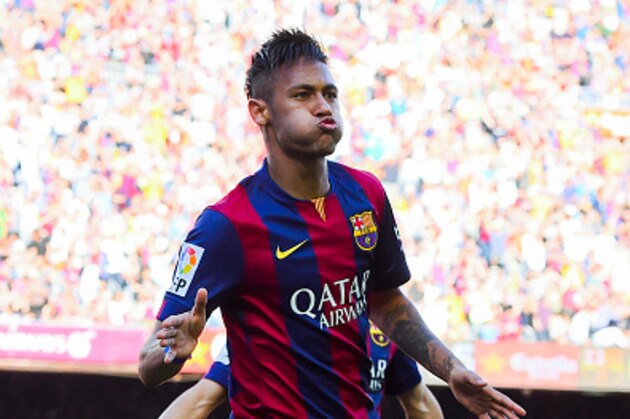 BARCELONA, SPAIN - MAY 09:  Neymar of FC Barcelona celebrates after scoring the opening goal during the La Liga match between FC Barcelona and Real Sociedad de Futbol at Camp Nou on May 9, 2015 in Barcelona, Spain.  (Photo by David Ramos/Getty Images)