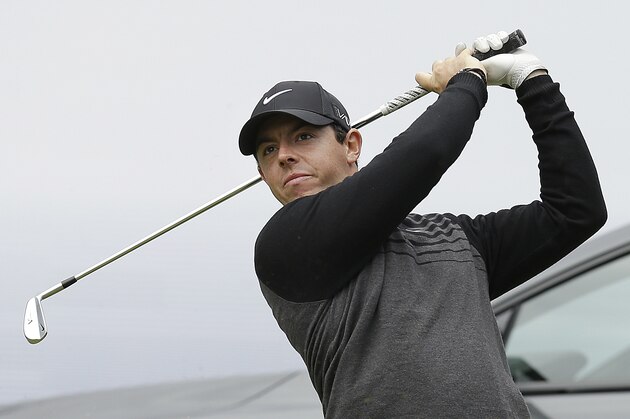 Rory McIlroy, of Northern Ireland, hits off the ninth tee during the Match Play Championship golf tournament at TCP Harding Park on Sunday, May 3, 2015, in San Francisco. McIlroy won the tournament. (AP Photo/Ben Margot)