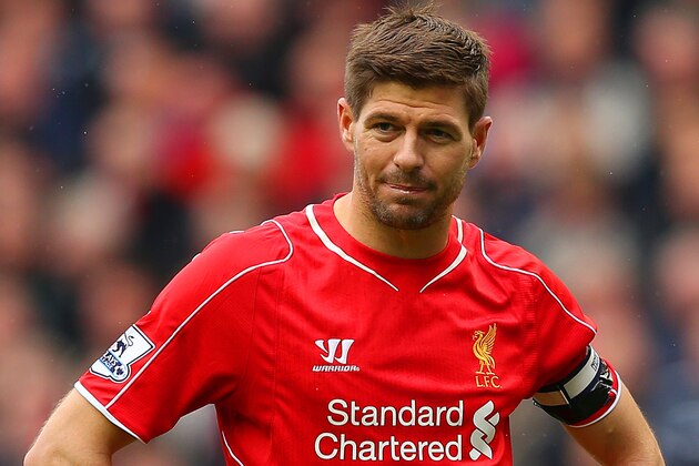 LIVERPOOL, ENGLAND - MAY 02:  Steven Gerrard of Liverpool reacts after missing his penalty during the Barclays Premier League match between Liverpool and Queens Park Rangers at Anfield on May 2, 2015 in Liverpool, England.  (Photo by Alex Livesey/Getty Images)