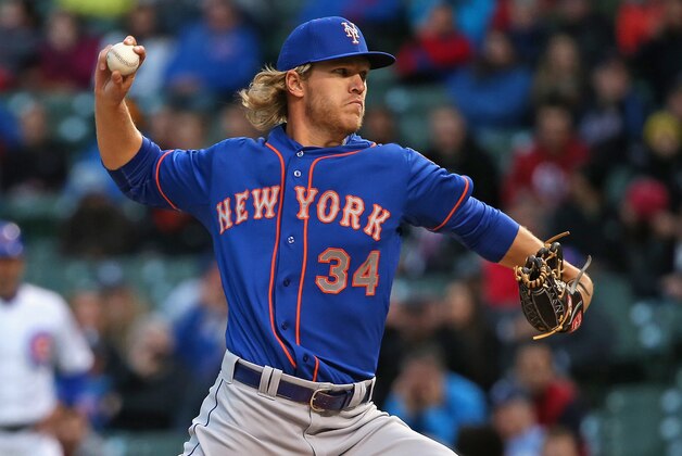 CHICAGO, IL - MAY 12:  Starting pitcher Noah Syndergaard #34 of the New York Mets makes his Major League debut against the Chicago Cubs at Wrigley Field on May 12, 2015 in Chicago, Illinois.  (Photo by Jonathan Daniel/Getty Images)