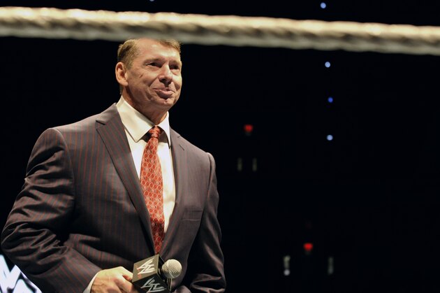 Vince McMahon, husband of Republican U.S. Senate candidate Linda McMahon, speaks to an audience during a WWE fan appreciation event in Hartford, Conn., Saturday, Oct. 30, 2010. Former World Wrestling Entertainment CEO McMahon is battling Richard Blumenthal, the Connecticut  Attorney General, for the senate seat being vacated by the retiring Sen. Chris Dodd.  (AP Photo/Jessica Hill)