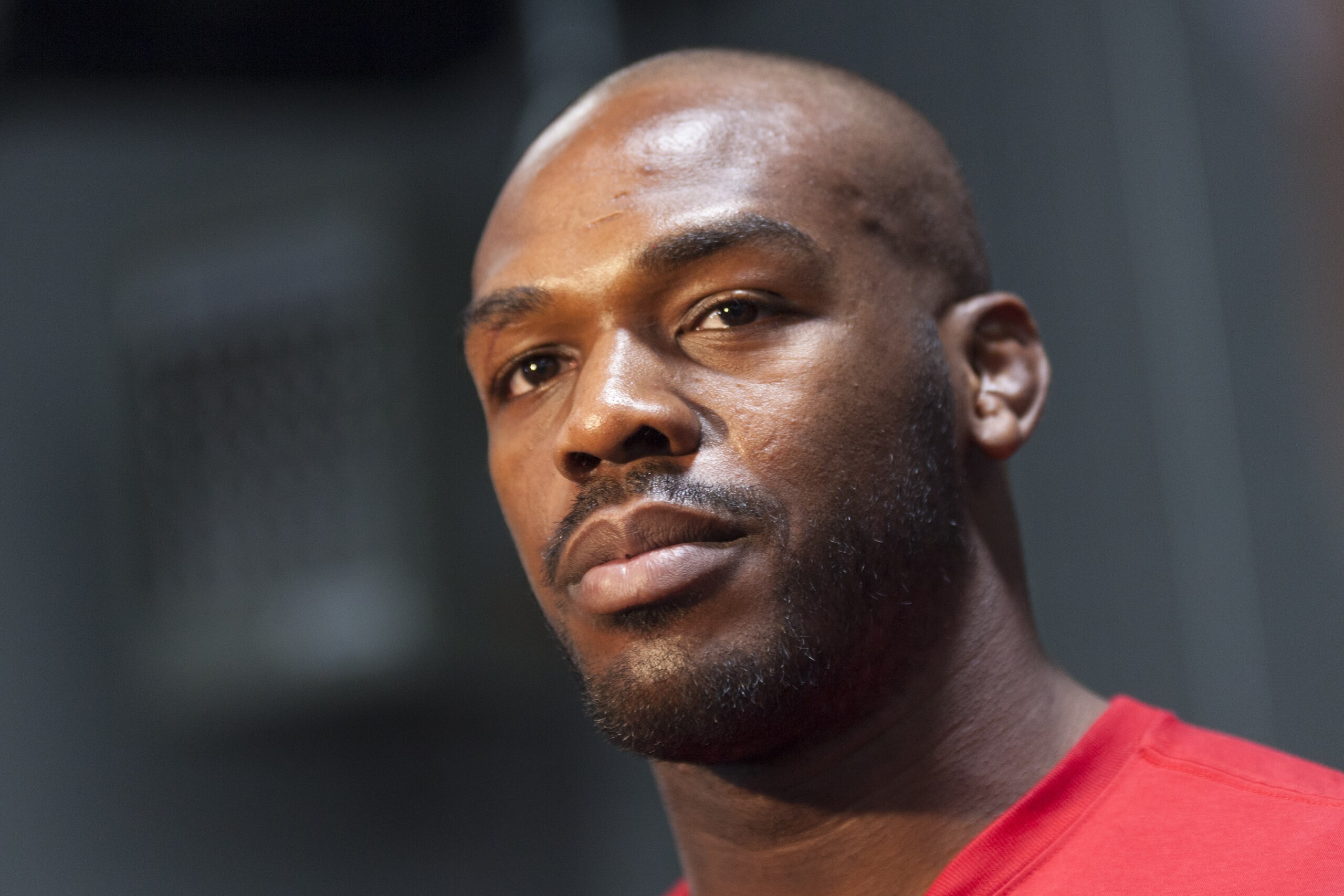 ALBUQUERQUE, NM - APRIL 2: UFC lightweight champion Jon 'Bones' Jones interacts with media during an open training session for fans and media at the Jackson's Mixed Martial Arts and Fitness on April 2, 2014 in Albuquerque, New Mexico. (Photo by Aaron Sweet/Getty Images)
