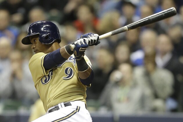 MILWAUKEE, WI - APRIL 24: Jean Segura #9 of the St. Louis Cardinals hits a single in the third inning against the Milwaukee Brewers at Miller Park on April 24, 2015 in Milwaukee, Wisconsin. (Photo by Mike McGinnis/Getty Images)