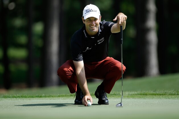 CHARLOTTE, NC - MAY 14: Robert Streb lines up a putt on the first hole during round one at the Wells Fargo Championship at Quail Hollow Club on May 14, 2015 in Charlotte, North Carolina.  (Photo by Jeff Gross/Getty Images)