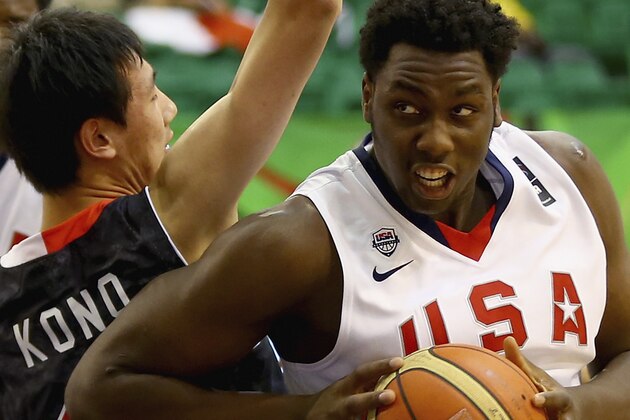 DUBAI, UNITED ARAB EMIRATES - AUGUST 12:  Caleb Swanigan of the United States drives the ball against Yuta Kono of Japan during the FIBA U17 World Championships Group Match between Japan and United States of America at Al Shabab Club on August 12, 2014 in Dubai, United Arab Emirates.  (Photo by Francois Nel/Getty Images)