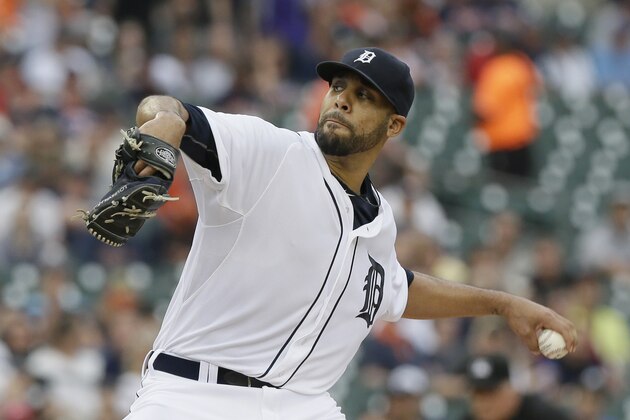 Detroit Tigers starting pitcher David Price throws during the first inning of a baseball game against the Kansas City Royals, Friday, May 8, 2015, in Detroit. (AP Photo/Carlos Osorio)