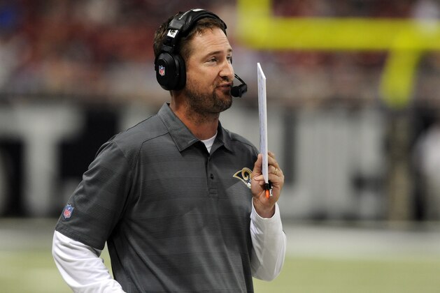 St. Louis Rams offensive coordinator Brian Schottenheimer watches from the sidelines during the second quarter of an NFL preseason football game against the Baltimore Ravens Thursday, Aug. 29, 2013, in St. Louis. (AP Photo/Bill Boyce)