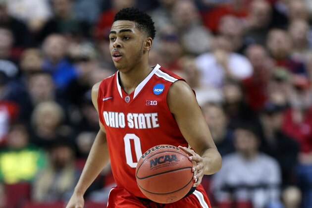 PORTLAND, OR - MARCH 19: D'Angelo Russell #0 of the Ohio State Buckeyes dribbles up the court against the Virginia Commonwealth Rams in the second half during the second round of the 2015 NCAA Men's Basketball Tournament at Moda Center on March 19, 2015 in Portland, Oregon.  (Photo by Stephen Dunn/Getty Images)