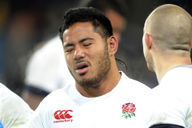 England’s Manu Tuilagi stands on the ground after his team's loss to New Zealand in their second international rugby test match at Forsyth Barr Stadium in Dunedin, New Zealand, Saturday, June 14, 2014. (AP Photo/SNPA, Ross Setford) NEW ZEALAND OUT