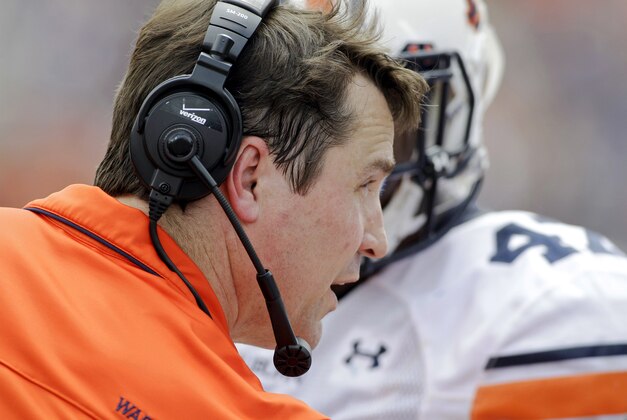 Apr 18, 2015; Auburn, AL, USA; Auburn Tigers defensive coordinator Will Muschamp talks to his players during the A-Day game at Jordan-Hare Stadium. Mandatory Credit: John Reed-USA TODAY Sports