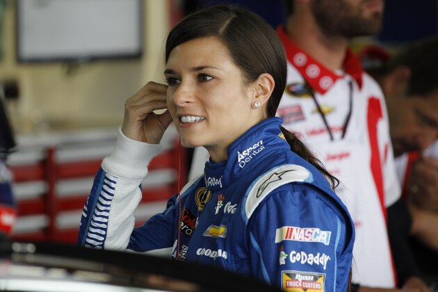 Danica Patrick prepares to practice for the NASCAR Sprint Showdown auto race in Concord, N.C., Friday, May 15, 2015. (AP Photo/Terry Renna)