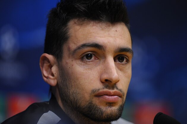 Paris Saint Germain's Javier Pastore attends a press conference at Camp Nou stadium in Barcelona, Spain, Monday, April 20, 2015.  FC Barcelona will play against Paris Saint Germain in a quarterfinal Champions League second leg soccer match on Tuesday April 21. (AP Photo/Manu Fernandez)