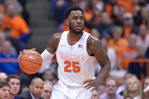 Mar 2, 2015; Syracuse, NY, USA; Syracuse Orange forward Rakeem Christmas (25) handles the ball during the first half of a game against the Virginia Cavaliers at the Carrier Dome. Mandatory Credit: Mark Konezny-USA TODAY Sports