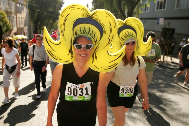 SAN FRANCISCO - MAY 17:  Runners wearing costumes take part in the ING Bay to Breakers race May 17, 2009 in San Francisco, California.  Now in its 98th year, the ING Bay to Breakers 12K is one of the world's largest and oldest footraces, featuring world-class athletes in addition to costumed runners.  (Photo by Ezra Shaw/Getty Images)