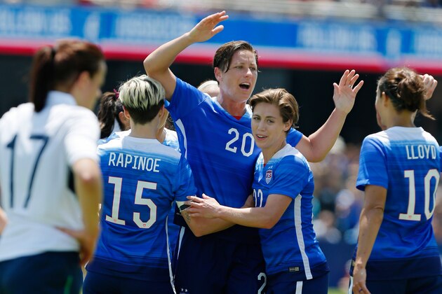 SAN JOSE, CA - MAY 10:  Forward Abby Wambach #20 of the United States celebrates her second goal against Ireland during their international friendly match on May 10, 2015 at Avaya Stadium in San Jose, California.  The U.S. won 3-0. (Photo by Brian Bahr/Getty Images)