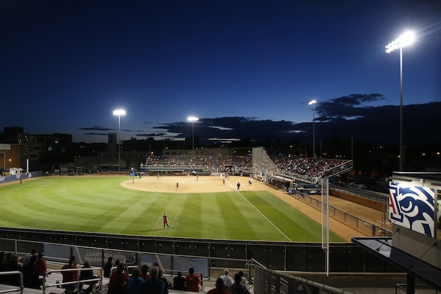 Hillenbrand Stadium in the first inning during a Division I NCAA college softball game between St. John's and Arizona, Friday, May 15, 2015, in Tucson, Ariz. (AP Photo/Rick Scuteri)