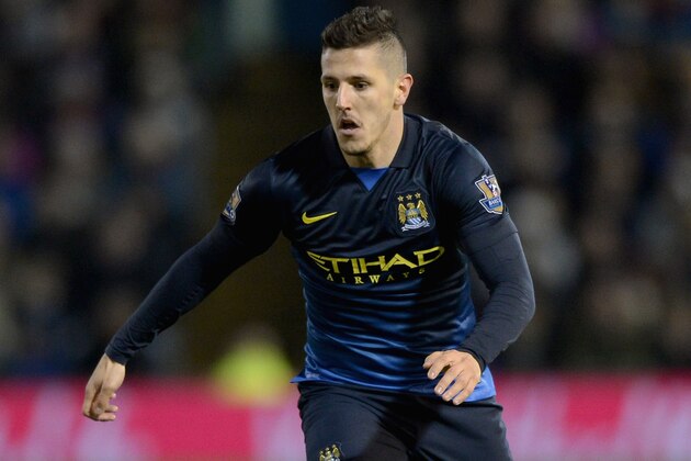 BURNLEY, ENGLAND - MARCH 14:  Stevan Jovetic of Manchester City during the Barclays Premier League match between Burnley and Manchester City at Turf Moor on March 14, 2015 in Burnley, England.  (Photo by Gareth Copley/Getty Images)