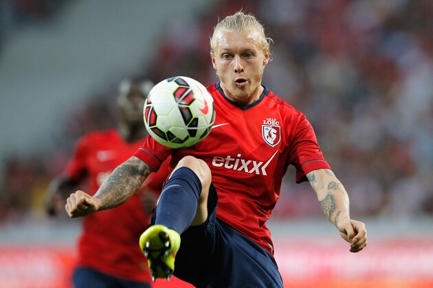 LILLE, FRANCE - AUGUST 05:  Simon Kjaer of Lille in action during the UEFA Champions League third qualifying round 2nd leg match between LOSC Lille and Grasshopper Club Zurich at the Stade Pierre-Mauroy on August 5, 2014 in Lille, France.  (Photo by Dean Mouhtaropoulos/Getty Images)