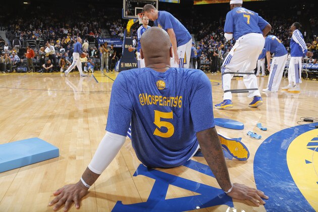 OAKLAND, CA - FEBRUARY 20: Marreese Speights #5 of the Golden State Warriors before a game against the Houston Rockets while wearing a shirt with his Twitter name on the back on February 20, 2014 at Oracle Arena in Oakland, California. NOTE TO USER: User expressly acknowledges and agrees that, by downloading and or using this photograph, user is consenting to the terms and conditions of Getty Images License Agreement. Mandatory Copyright Notice: Copyright 2014 NBAE (Photo by Rocky Widner/NBAE via Getty Images) OAKLAND, CA - FEBRUARY 20: Marreese Speights #5 of the Golden State Warriors before a game against the Houston Rockets while wearing a shirt with his Twitter name on the back on February 20, 2014 at Oracle Arena in Oakland, California. NOTE TO USER: User expressly acknowledges and agrees that, by downloading and or using this photograph, user is consenting to the terms and conditions of Getty Images License Agreement. Mandatory Copyright Notice: Copyright 2014 NBAE (Photo by Rocky Widner/NBAE via Getty Images)