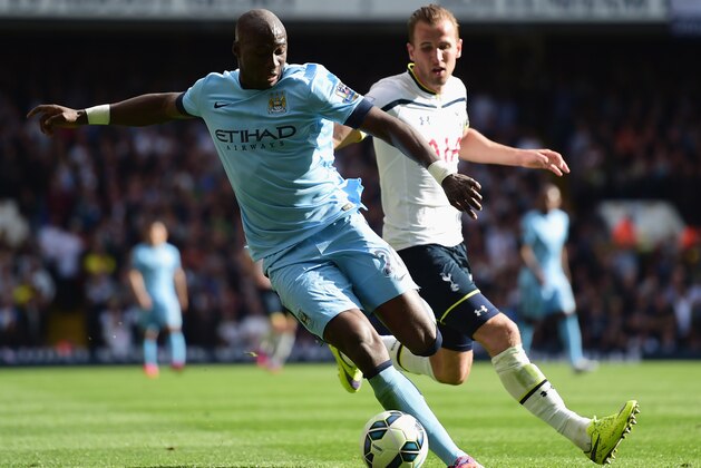 LONDON, ENGLAND - MAY 03:  Eliaquim Mangala of Manchester City shields the ball from Harry Kane of Spurs during the Barclays Premier League match between Tottenham Hotspur and Manchester City at White Hart Lane on May 3, 2015 in London, England.  (Photo by Jamie McDonald/Getty Images)
