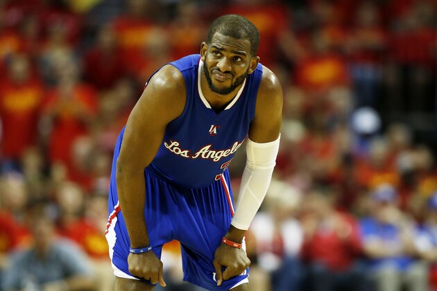 HOUSTON, TX - MAY 17:  Chris Paul #3 of the Los Angeles Clippers reacts in the third quarter against the Houston Rockets during Game Seven of the Western Conference Semifinals at the Toyota Center for the 2015 NBA Playoffs on May 17, 2015 in Houston, Texas. NOTE TO USER: User expressly acknowledges and agrees that, by downloading and/or using this photograph, user is consenting to the terms and conditions of the Getty Images License Agreement.  (Photo by Scott Halleran/Getty Images)
