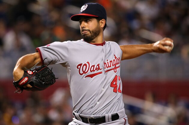 MIAMI, FL - APRIL 26:  Gio Gonzalez #47 of the Washington Nationals pitches during a game against the Miami Marlins at Marlins Park on April 26, 2015 in Miami, Florida.  (Photo by Mike Ehrmann/Getty Images)