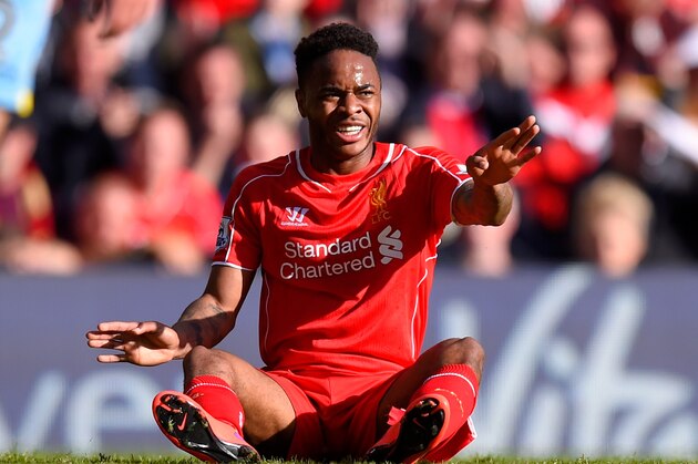 LIVERPOOL, ENGLAND - MAY 16:  Raheem Sterling of Liverpool reacts during the Barclays Premier League match betrween Liverpool and Crystal Palace at Anfield on May 16, 2015 in Liverpool, England.  (Photo by Stu Forster/Getty Images)