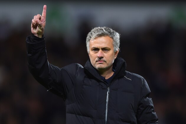 WEST BROMWICH, ENGLAND - MAY 18:  Jose Mourinho manager of Chelsea signals to the travelling fans after defeat during the Barclays Premier League match between West Bromwich Albion and Chelsea at The Hawthorns on May 18, 2015 in West Bromwich, England.  (Photo by Shaun Botterill/Getty Images)