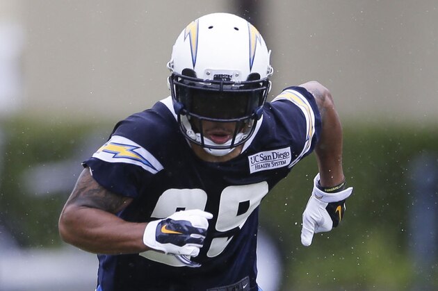 San Diego Chargers rookie cornerback Craig Mager runs a drill during an NFL football rookie mini camp Friday, May 15, 2015, in San Diego. (AP Photo/Gregory Bull)