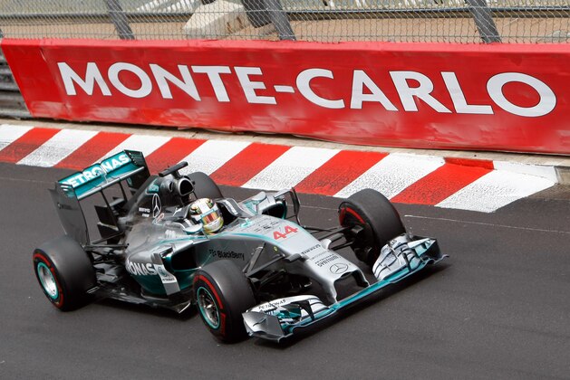 Mercedes driver Lewis Hamilton of Britain steers his car, during the Monaco Formula One Grand Prix in Monaco, Sunday, May 25, 2014. (AP Photo/Claude Paris)