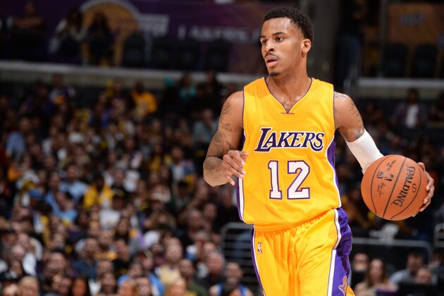 LOS ANGELES, CA - APRIL 15: Vander Blue #12 of the Los Angeles Lakers handles the ball against the Sacramento Kings on April 15, 2015 at STAPLES Center in Los Angeles, California. NOTE TO USER: User expressly acknowledges and agrees that, by downloading and or using this photograph, user is consenting to the terms and conditions of Getty Images License Agreement. Mandatory Copyright Notice: Copyright 2015 NBAE (Photo by Andrew D. Bernstein/NBAE via Getty Images)