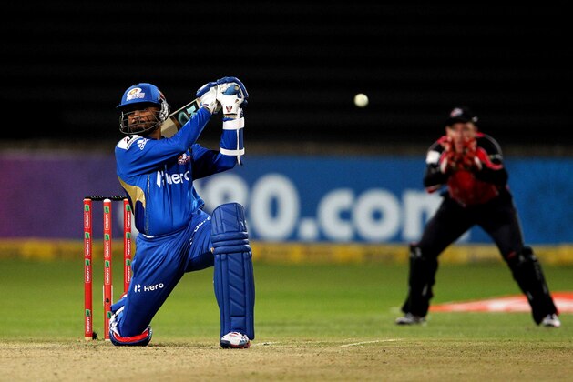 DURBAN, SOUTH AFRICA - OCTOBER 22:  Harbhajan Singh of Mumbai bats during the Champions League twenty20 match between Sydney Sixers and Mumbai Indians at Sahara Stadium Kingsmead on October 22, 2012 in Durban, South Africa. (Photo by Anesh Debiky / Gallo Images/Getty Images)
