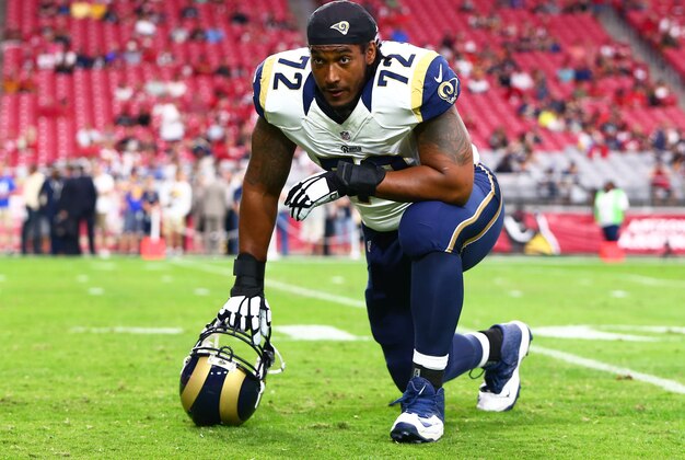 Nov 9, 2014; Glendale, AZ, USA; St. Louis Rams offensive tackle Joe Barksdale (72) against the Arizona Cardinals at University of Phoenix Stadium. The Cardinals defeated the Rams 31-14. Mandatory Credit: Mark J. Rebilas-USA TODAY Sports