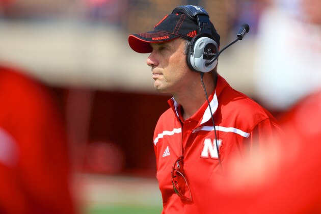head coach Mike Riley watches  Nebraska's annual NCAA college football Red-White spring game in Lincoln, Neb., Saturday, April 11, 2015. (AP Photo/Nati Harnik)