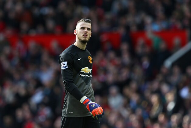 MANCHESTER, ENGLAND - APRIL 04:  David De Gea of Manchester United looks on during the Barclays Premier League match between Manchester United and Aston Villa at Old Trafford on April 4, 2015 in Manchester, England.  (Photo by Jan Kruger/Getty Images)