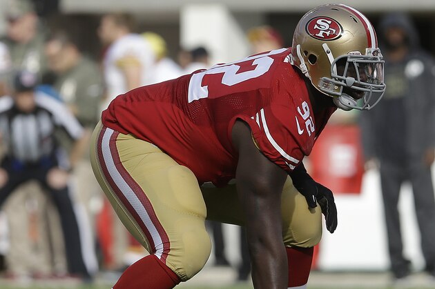 San Francisco 49ers defensive end Quinton Dial (92) against the Washington Redskins during an NFL football game in Santa Clara, Calif., Sunday, Nov. 23, 2014. (AP Photo/Jeff Chiu)
