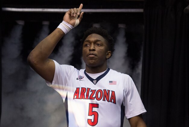 March 14, 2015; Las Vegas, NV, USA; Arizona Wildcats forward Stanley Johnson (5) is introduced before the championship game of the Pac-12 Conference tournament against the Oregon Ducks at MGM Grand Garden Arena. The Wildcats defeated the Ducks 80-52. Mandatory Credit: Kyle Terada-USA TODAY Sports