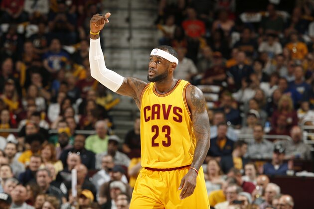 CLEVELAND, OHIO - MAY 6: LeBron James #23 of the Cleveland Cavaliers calls out a play against the Chicago Bulls during Game Two of the Eastern Conference Semifinals during the NBA Playoffs on May 6, 2015 at Quicken Loans Arena in Cleveland, Ohio.  NOTE TO USER: User expressly acknowledges and agrees that, by downloading and or using this Photograph, user is consenting to the terms and conditions of the Getty Images License Agreement.  Mandatory Copyright Notice: Copyright 2015 NBAE (Photo by Greg Shamus/NBAE via Getty Images)