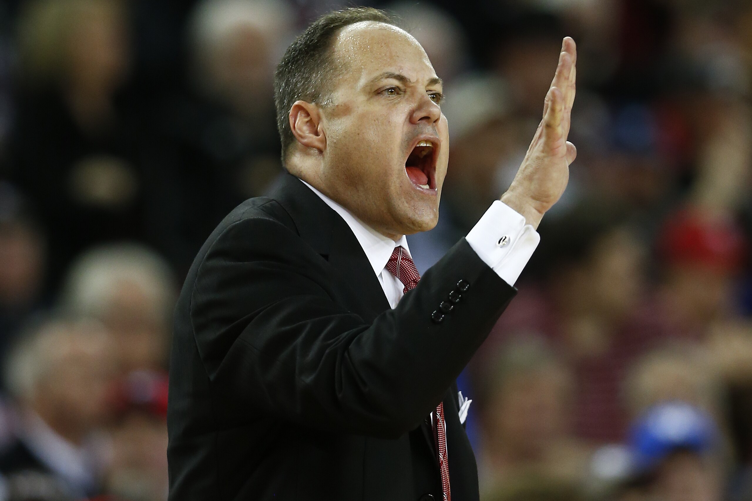 Georgia head coach Mark Fox reacts in the first half of an NCAA college basketball game against KentuckyTuesday, March 3, 2015, in Athens, Ga. (AP Photo/John Bazemore)