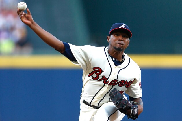 ATLANTA, GA - APRIL 11:  Julio Teheran #49 of the Atlanta Braves pitches in the first inning to the New York Mets during the Braves opening series at Turner Field on April 11, 2015 in Atlanta, Georgia.  (Photo by Kevin C. Cox/Getty Images)