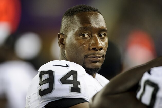 MINNEAPOLIS, MN - AUGUST 8: Antonio Smith #94 of the Oakland Raiders looks on during the game against the Minnesota Vikings on August 8, 2014 at TCF Bank Stadium in Minneapolis, Minnesota. (Photo by Hannah Foslien/Getty Images)