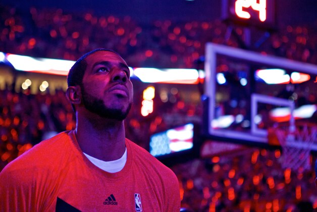 Apr 27, 2015; Portland, OR, USA; Portland Trail Blazers forward LaMarcus Aldridge (12) before game four against the Memphis Grizzlies in the first round of the NBA Playoffs at the Moda Center. Mandatory Credit: Craig Mitchelldyer-USA TODAY Sports