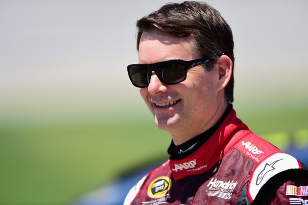 TALLADEGA, AL - MAY 02: Jeff Gordon, driver of the #24 Drive To End Hunger Chevrolet, stands on the grid during qualifying for the NASCAR Sprint Cup Series GEICO 500 at Talladega Superspeedway on May 2, 2015 in Talladega, Alabama.  (Photo by Jared C. Tilton/Getty Images)