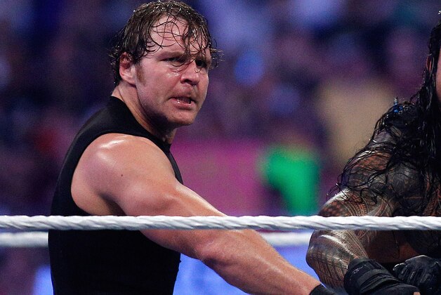 The Shield reacts after their win during Wrestlemania XXX at the Mercedes-Benz Super Dome in New Orleans on Sunday, April 6, 2014. (Jonathan Bachman/AP Images for WWE)